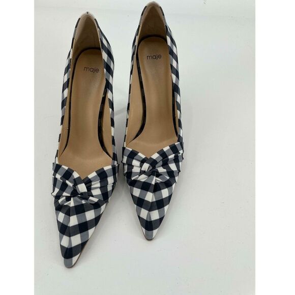 New Maje Women's Gingham Print shoe / heels Courts Sz 40 Blue/ White Size 9/10 - Picture 5 of 13